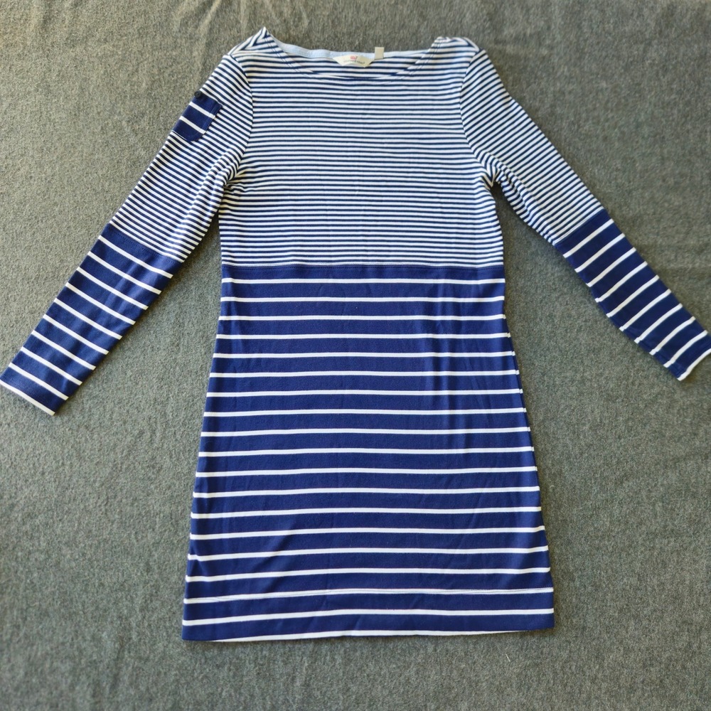 Vineyard Vines Women XXS Striped Long Sleeve Boat Neck Dress Prep Nautical Beach